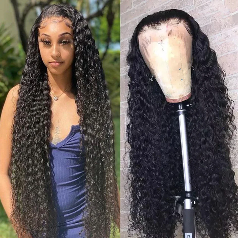 

Deep Wave 200% Lace Frontal Wigs 13x4 Kinky Curly Water Brazilian Lace Front Wig Remy 4x4 Lace Closure Wig Pre Plucked MYLOCKME