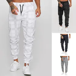 Męskie nowe Streetwear Jogging białe spodnie w kratę spodnie dresowe męskie biznesowe spodnie typu casual Vintage proste długie spodnie Pantalon Homme