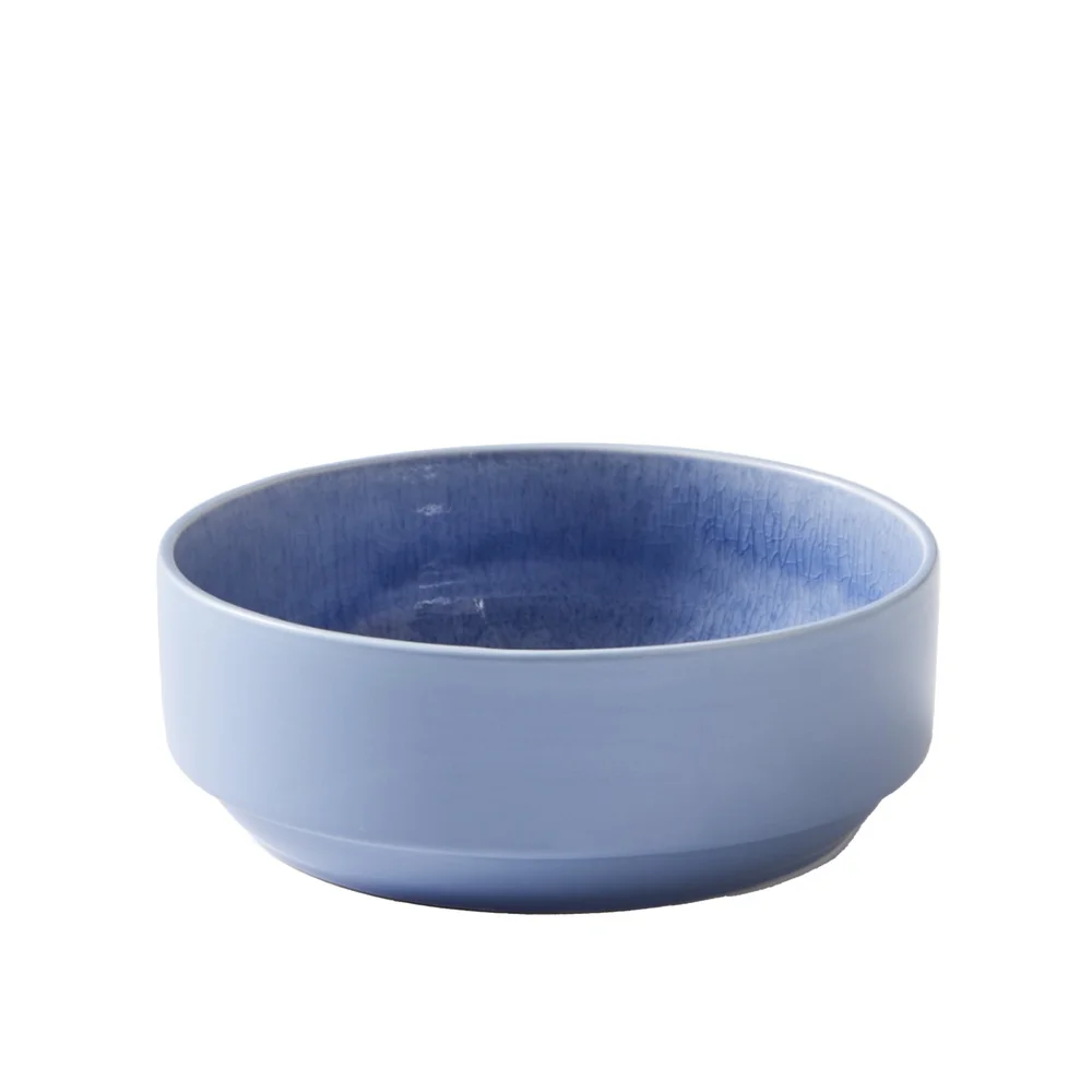2 Pack Stackable Stoneware Cereal Bowls 6.25 Inch Glossy Blue Artisan Finish Unique Reactive Glaze Space Saving Design Hand Wash