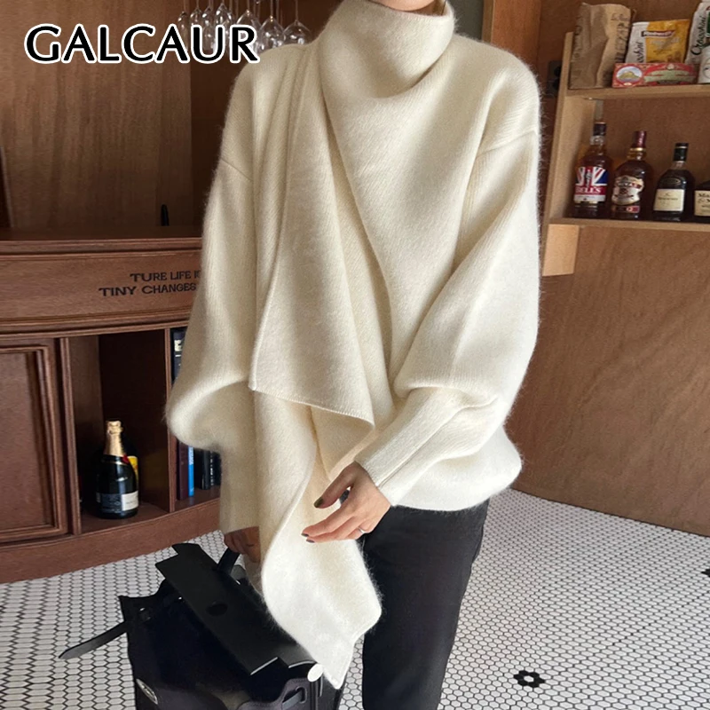 

GALCAUR Casual Solid Sweater For Women V Neck Long Sleeve Elegant Minimalism Cardigan Knitwear Female Clothing Winter New Style