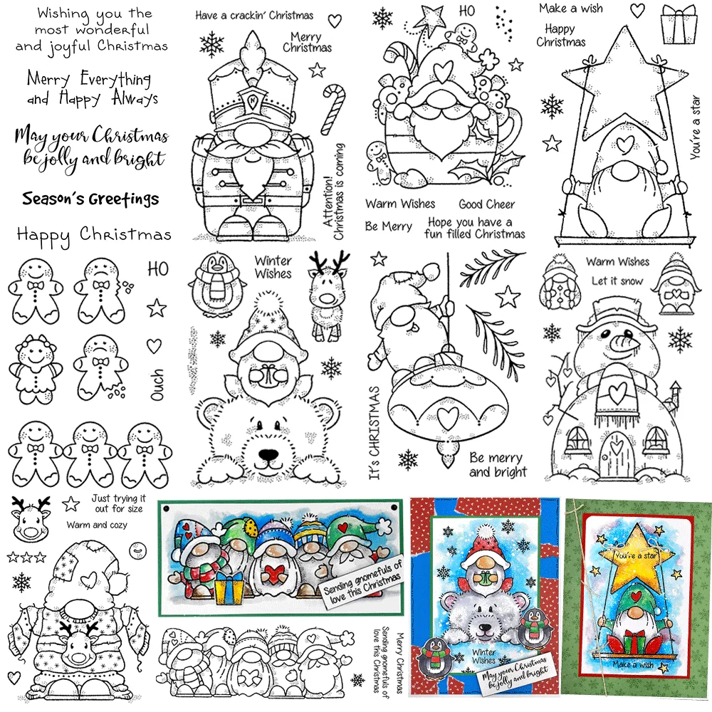 Niedliche Weihnachtswichtel-Stempel, Lebkuchenmann, Eisbär, Pinguin-Stempel für die Kartenherstellung zu Weihnachten, Scrapbooking
