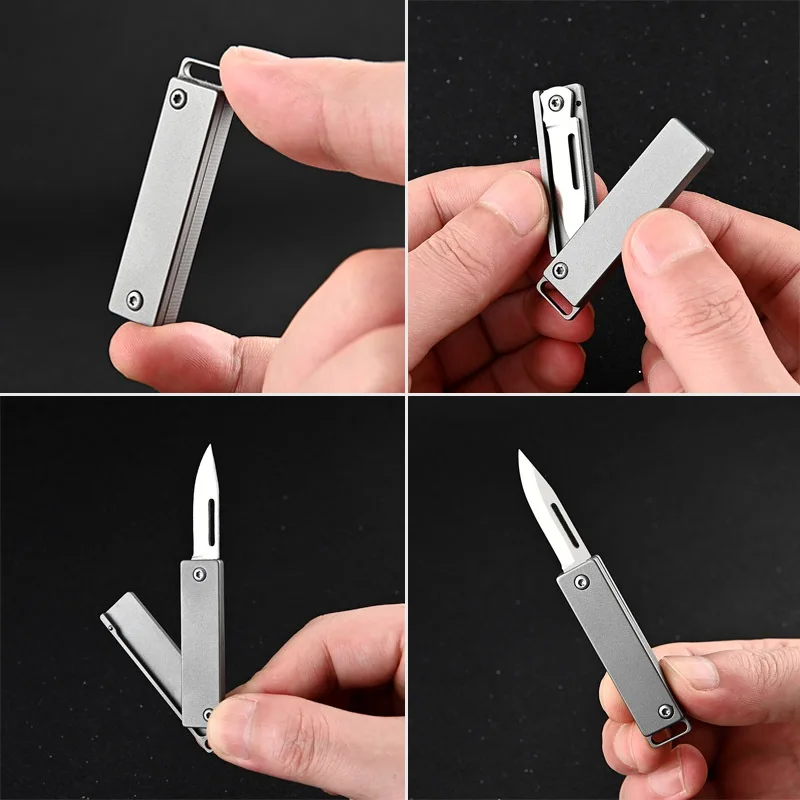 Titanium Alloy Mini Folding Knife Spin Handle Cutter Portable Keychain Pocket Knife Unboxing Multifunctional EDC Tools Gift