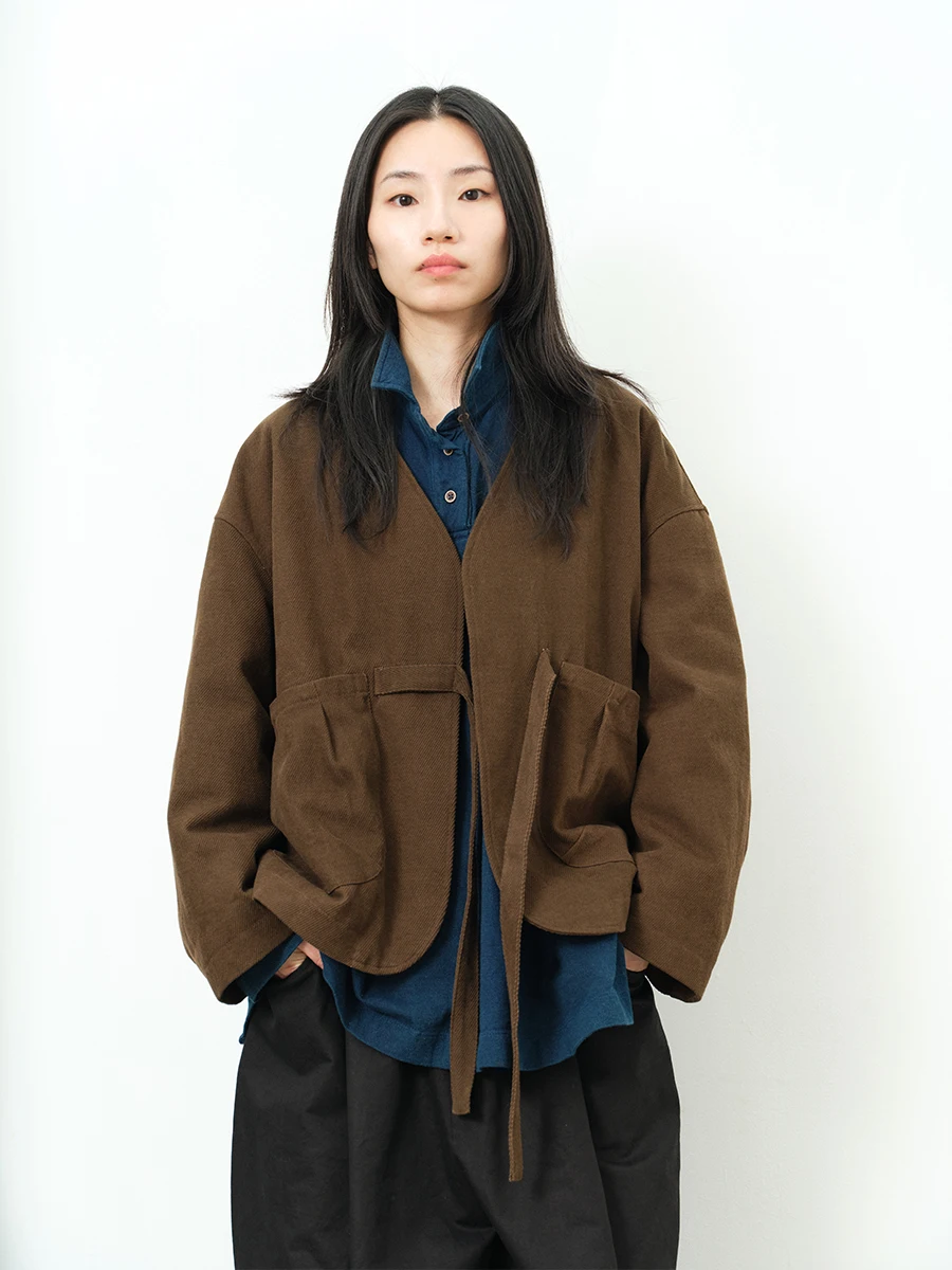 

Вельветовый жилет-накидка на пуговицах, свободный крой, ретро-стиль, удлиненный, зимнее пальто