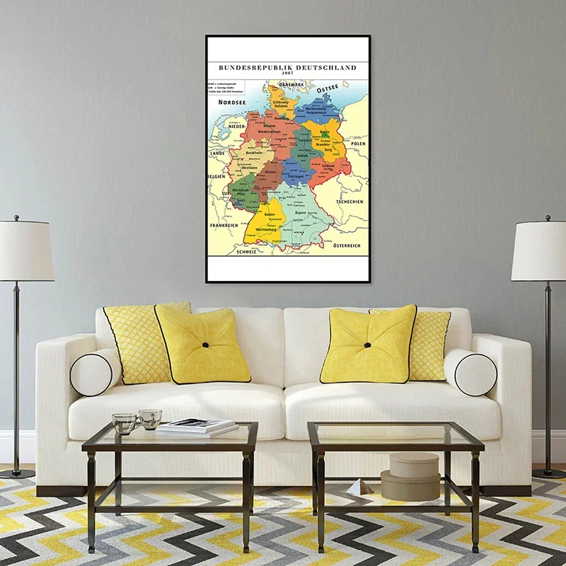 60*90cm The Administrative Map of Germany Wall Unframed Map In German Non-woven Canvas Painting Living Room Home Decoration