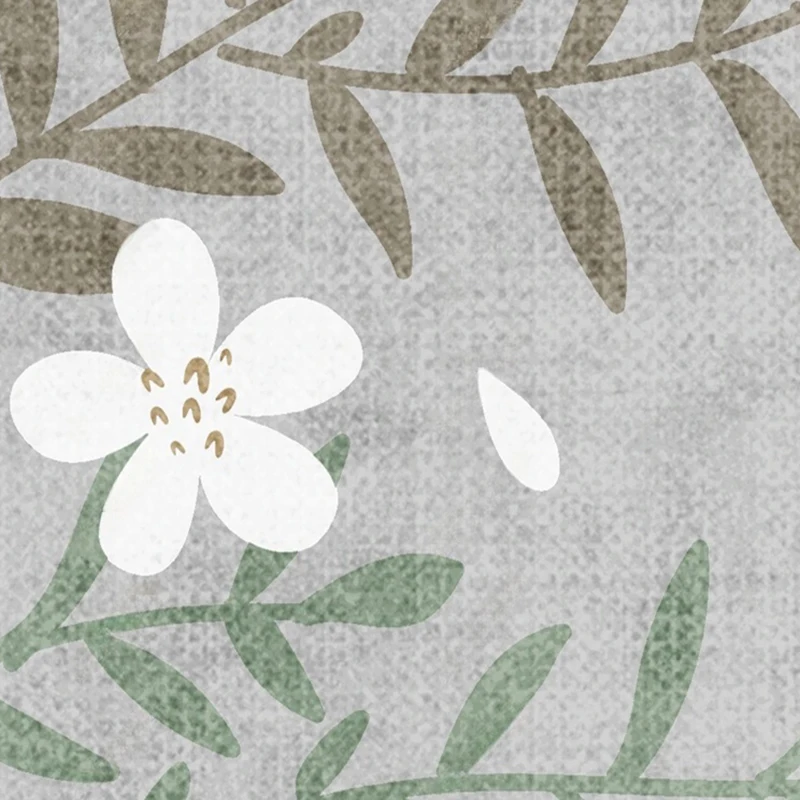 Plant Leaves Little Flowers Hand-Drawn Art Botanical Theme Decorative Wallpaper Print for Wall-mounted mural Wall Decor