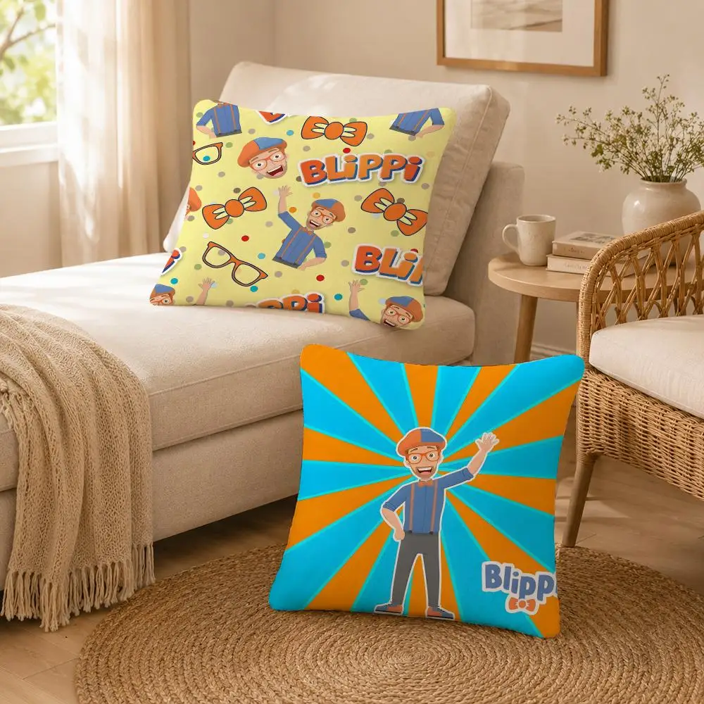 Character Preschool Blippi Cushion Cover Soft Throw Pillow Cover Washable Plush Cushion Case for Sofa Bed Living Room