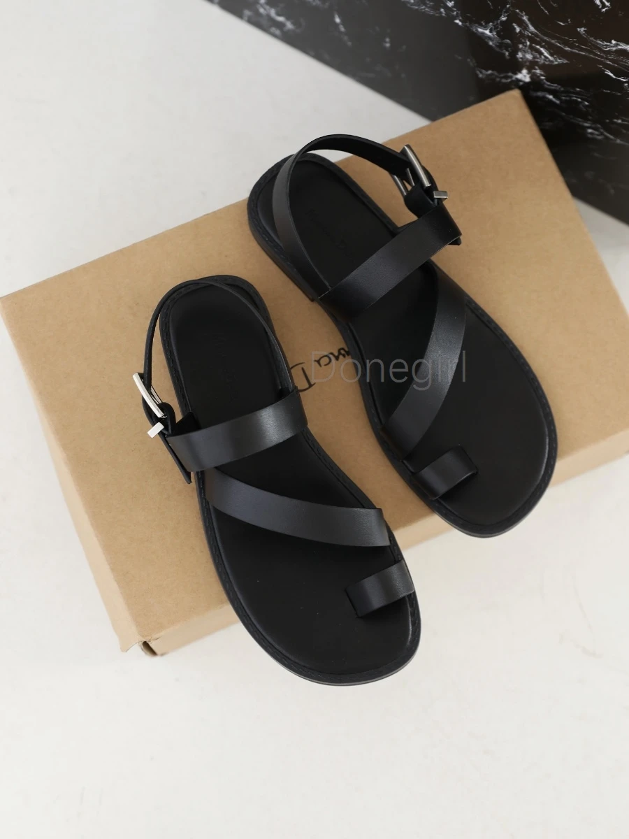 Donegirl Sandals Women Genuine Leather Wraparound Ankle Strap Buckle Female Outdoor Summer Flat Shoes Handmade Beach Shoes