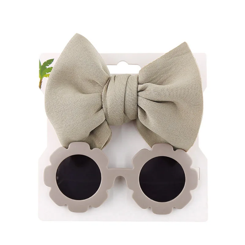 2 Pcs/Set Baby Sunglasses Hairband Set Flower Shape Children Glasses Cartoon Bows Headband Set