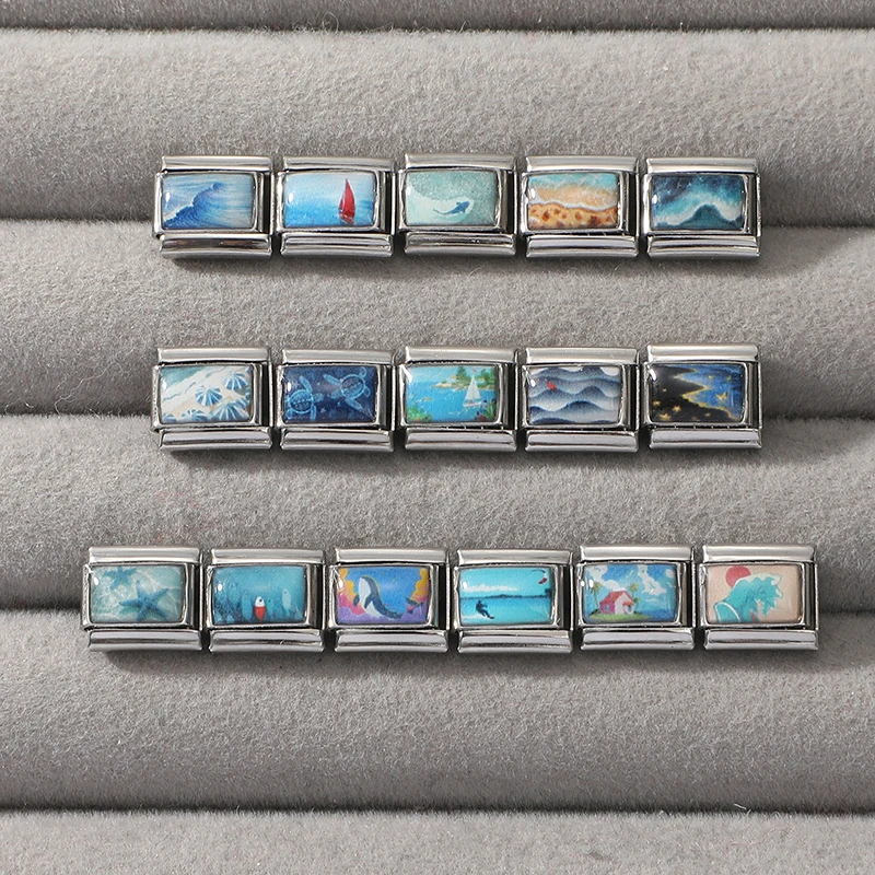 Y2K Süße Katze Blauer Himmel Seestern Italienische Charm-Links Passend für 9mm Edelstahl Damenarmband DIY Schmuckherstellung Geschenk Großhandel – Detail 7