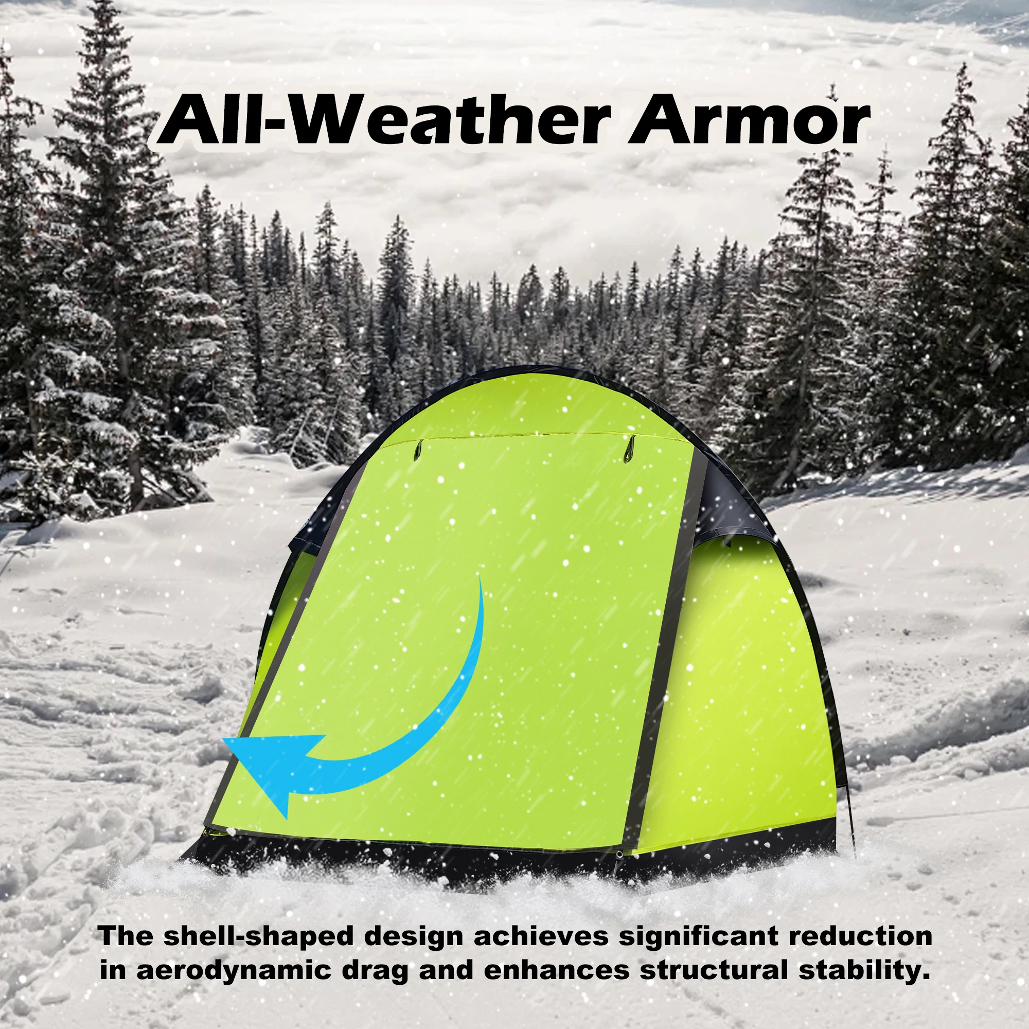 

Ultralight 2-3 Person Camping Tent - 1 Pole Setup, Large Space with Awning & 2 Mesh Doors