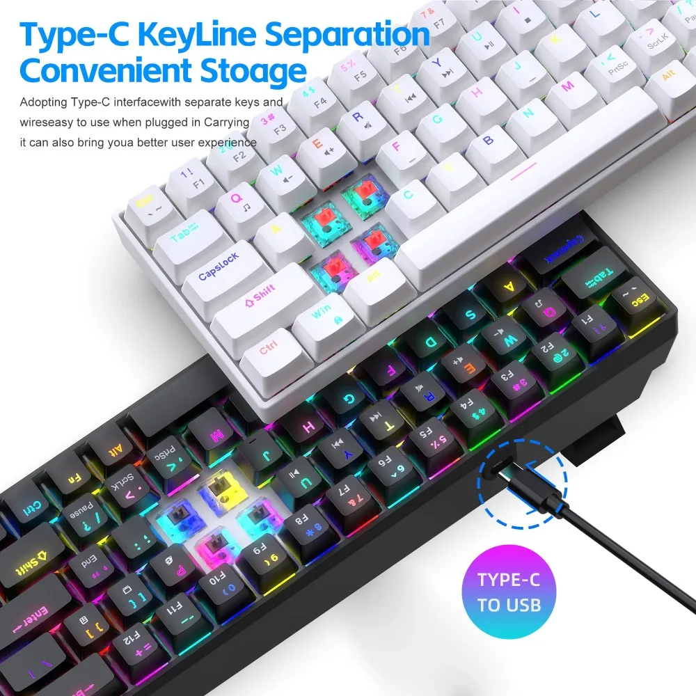 Hot Swappable 68 Keys 65% Custom Mechanical Keyboard RGB Backlit Macro Programmable Red/Brown Switch Wired for PC Laptop Desktop