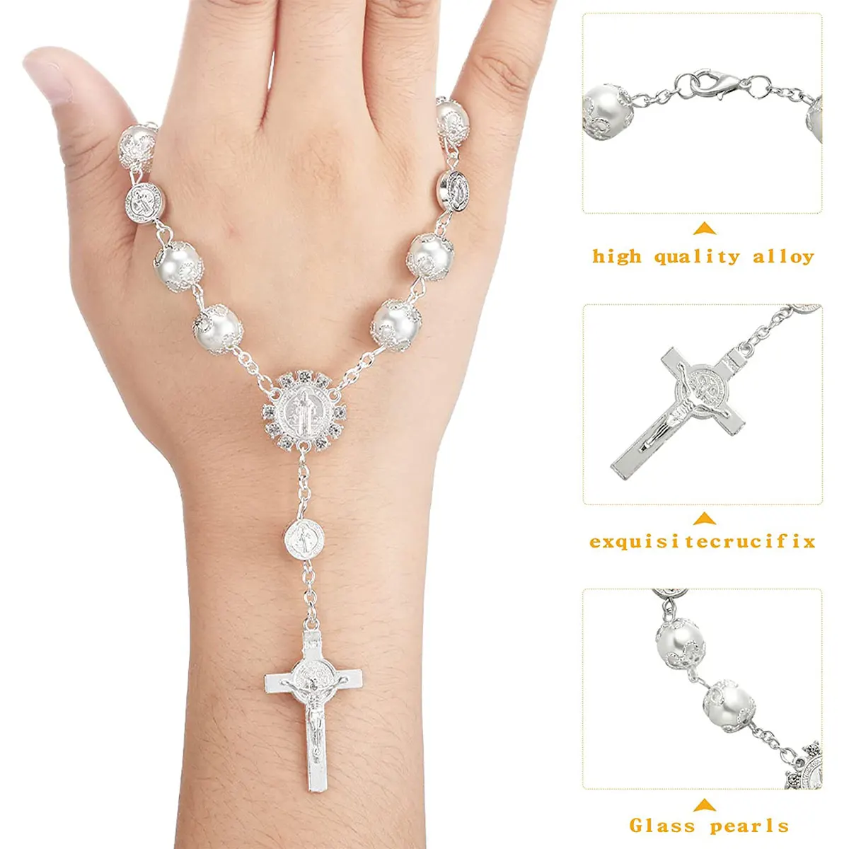 Car Hanging Charm Bling Car Rear View Mirror Hanging Ornament Retro Imitation Pearl Cross Hanging Decoration Auto Interior@#1356