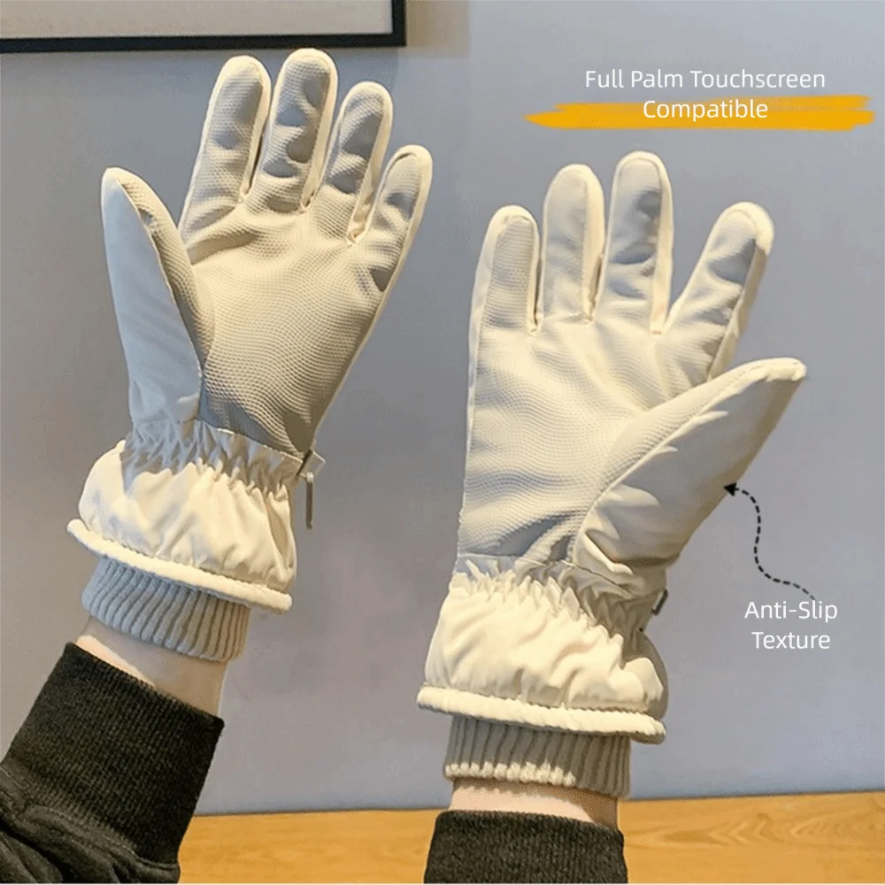 ถุงมือสกีฤดูหนาวบุขนแกะกันลื่นหน้าจอสัมผัสผ้ากำมะหยี่อบอุ่นถุงมือขี่จักรยานกันลมกันน้ำสำหรับผู้หญิง