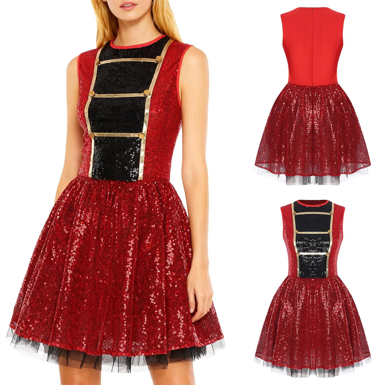 

Women Circus Ringmaster Costume Sparkly Sequined Leotard Tutu Dress for Festival Halloween Carnival Party Cosplay Fancy Dress Up