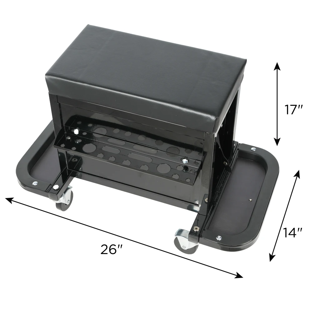 

3 Drawer Tool Chest Rolling Mechanic Seat with Tool Trays 350lbs Max Weight Capacity Stool Cart Adjustable Swivel Casters