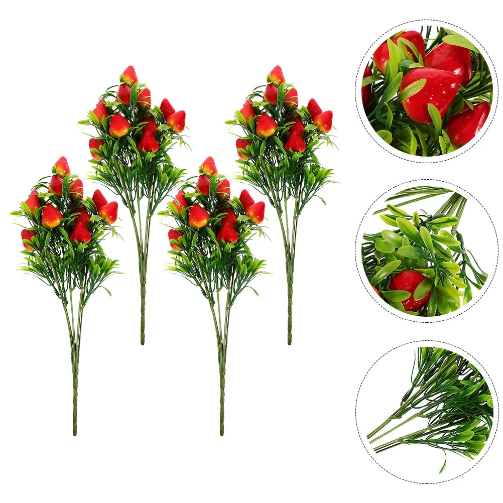 

4 Pcs Simulation Strawberry Bouquet Aesthetic Fruits Bouquets Fake Branches Plant Simulated Bunches Pvc Artificial Stem