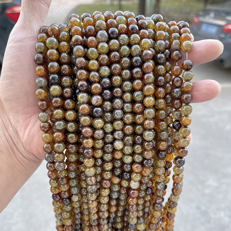 Wholesale Natural Stone Dyed Tea Color Popcorn Agate Bead Round Loose Spacer 4 6 8 10mm For Jewelry Making Diy Necklace Bracelet