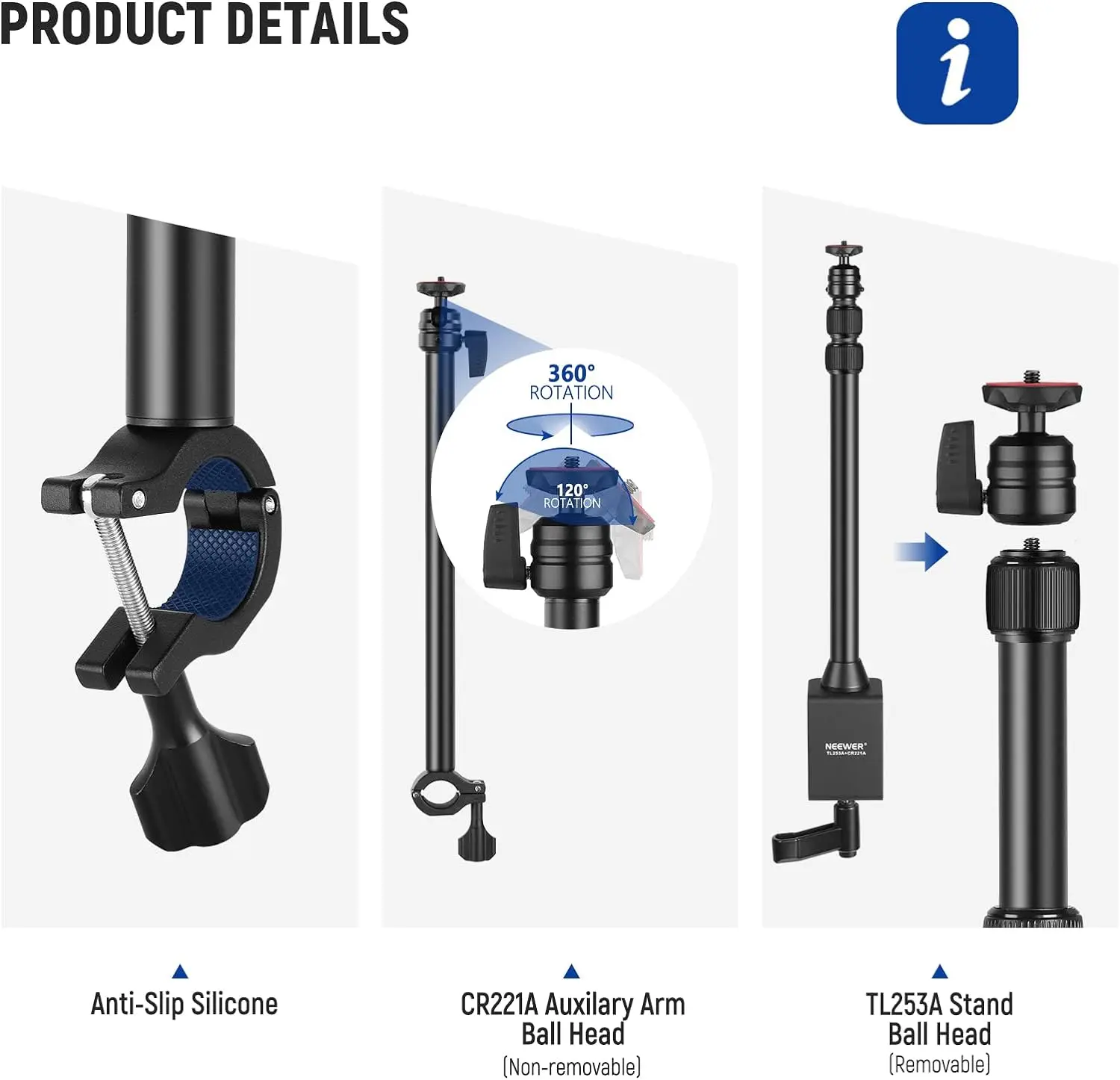 NEEWER Tabletop Camera Mount Stand with Flexible Arm, Overhead Height Adjustable Light Stand Mount with Table Mounting Clamp