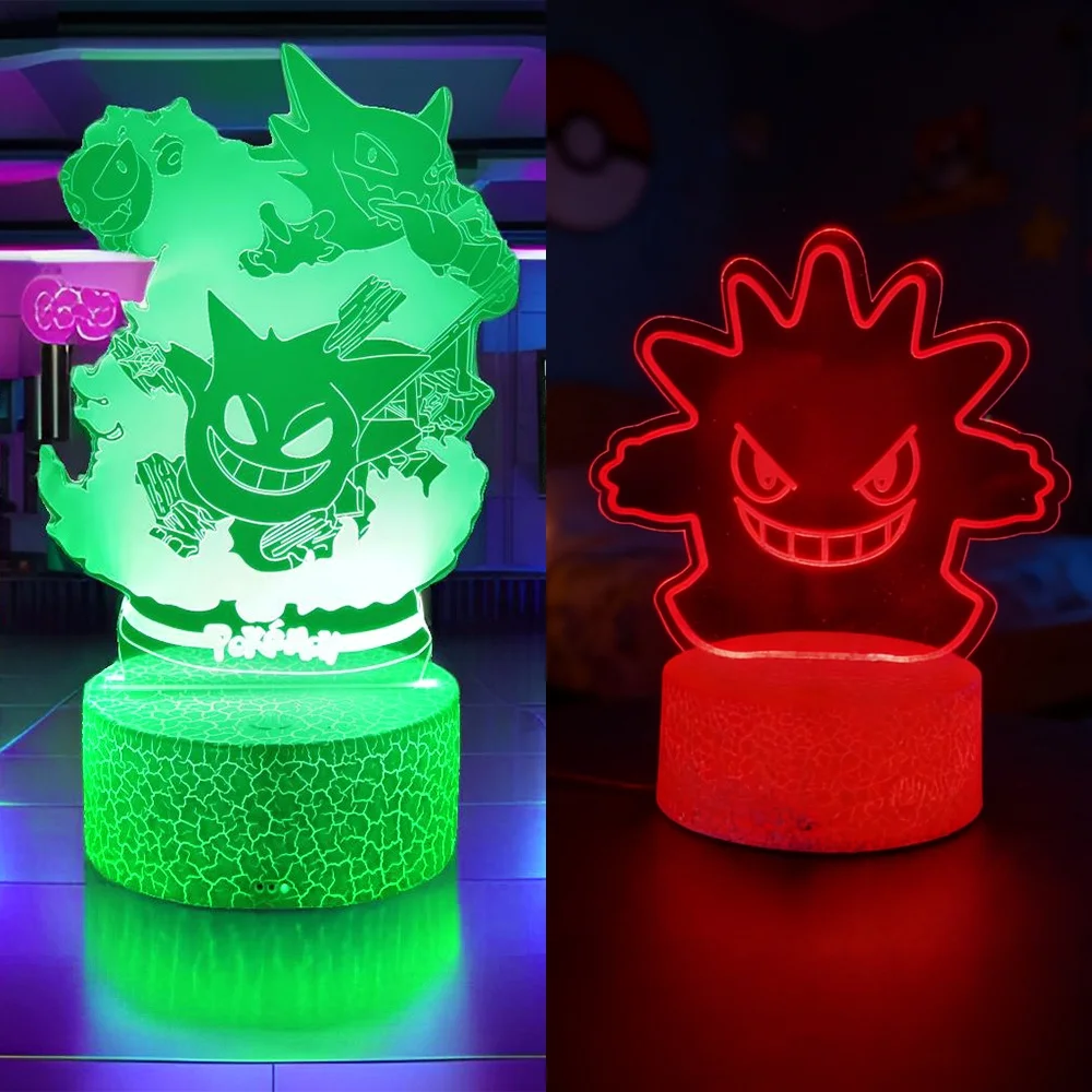 Luminária 3D Anime LED Noturna Gengar Haunter Gastly Luminária Ilusão para Quarto Infantil Decoração de Mesa Presentes