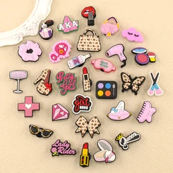 1/30pcs Beauty Care Shoe Charms Lipstick Leopard Print Girlboss Queen Shoe Decorations Pins for Women Girl Pink Pins Accessories