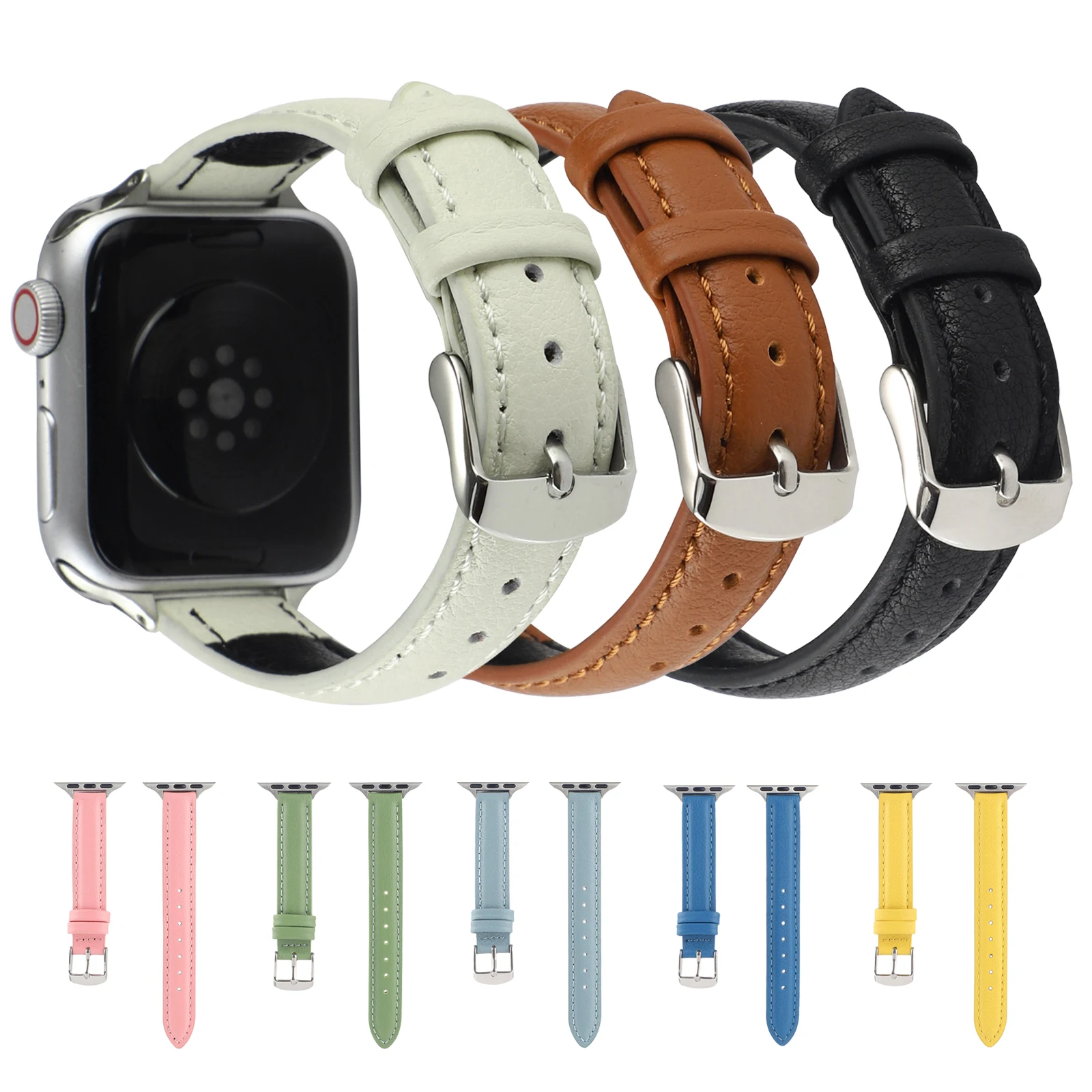 Fine thin leather strap for Apple Watch 8 7 6 5 4 3 serie include 38 40 41mm or 42 44 45 49mm iwatch accessories watchband