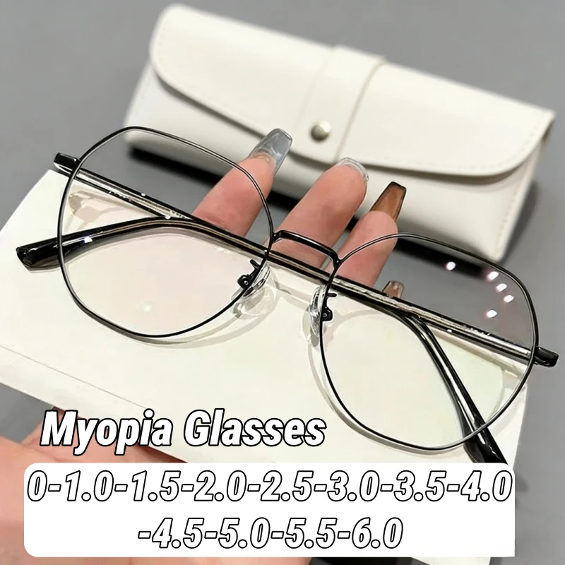 

Trendy Classic Myopia Glasses for Women Vintage Metal Frame Anti-blue Light Minus Diopter Eyeglasses Prescription with 0 To -6.0