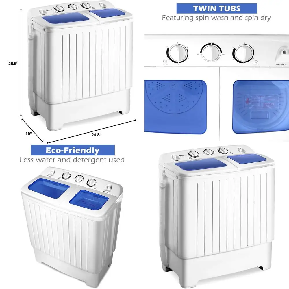 

Компактная портативная стиральная машина с двумя баками и функцией отжима, 20 фунтов, сине-белая