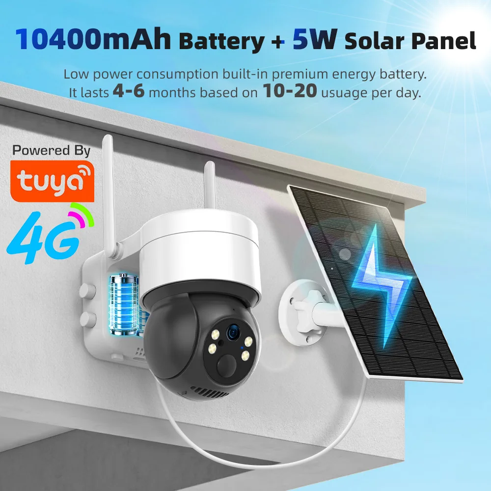 Telecamera IP di Sicurezza Solare Intelligente Tuya SmartLife 4G 3MP IP65 Impermeabile con Tracciamento Umano e Visione Notturna a Colori