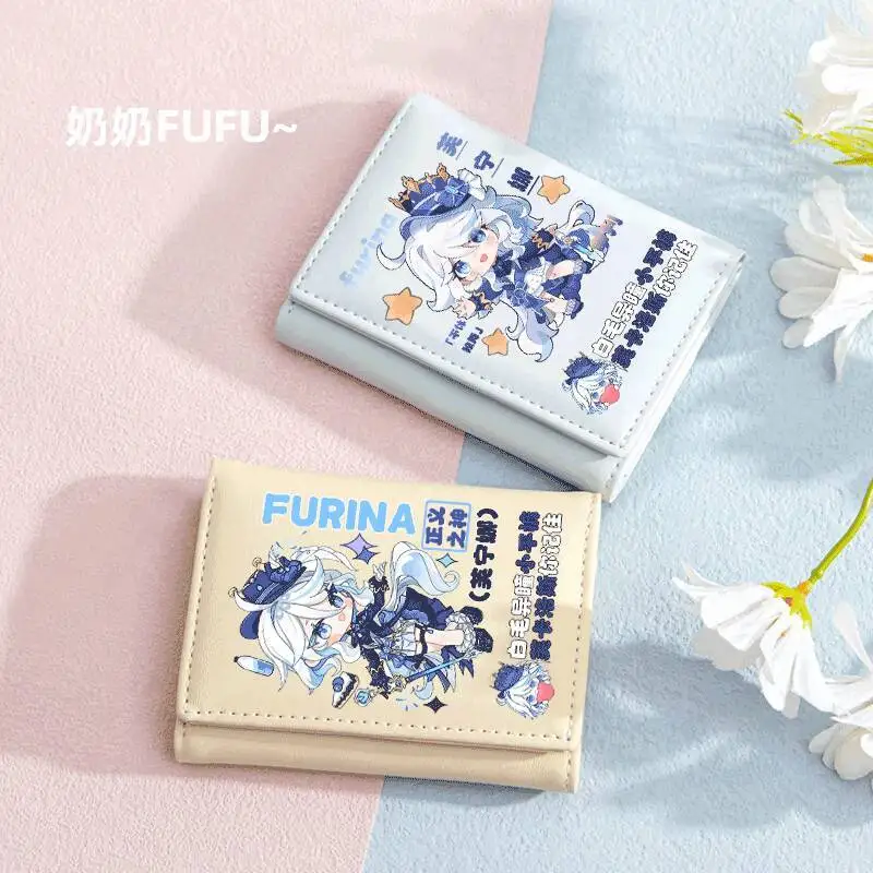 Genshin Impact Wallet Peripheral Water God Funina Women's Short Foldable Niche Design Large Capacity Multi-Card Slot Card Hold