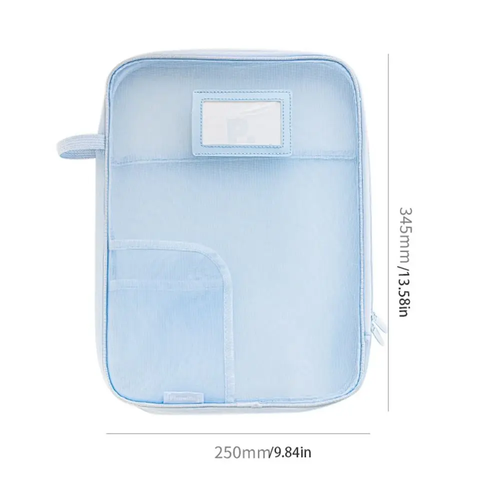 A4 Nylon Mesh File Bag Transparent Solid Color Transparent Zipper Pouch Multifunctional Large Capacity