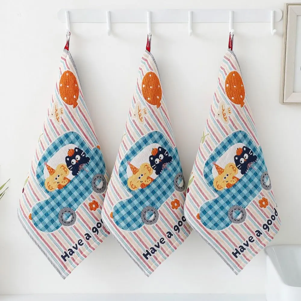 Cute 34x40cm Large Hand Towel 4 Layer Cotton Gauze Quick Dry Kitchen Towel Cartoon Decorative Handkerchief Towel Home Restaurant