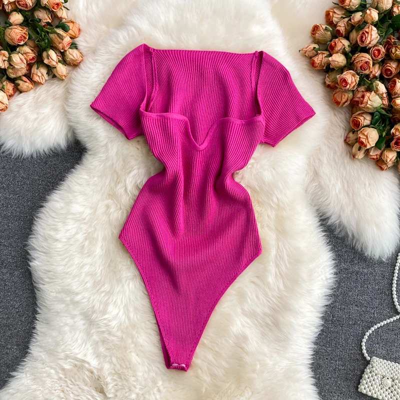 

Summer 2025 Hot ort High Waist Square Collar T-irt Sexy Girl Ins New Sle Expose Clavicle One-Piece Top Korean Sle