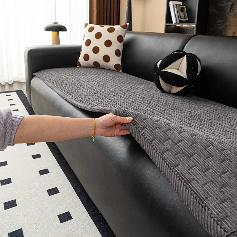 

2026 New Corduroy Sofa Seat Cushion Four-season Universal Thickened Non-slip Leather Sofa Cover One Piece Solid Color Livingroom