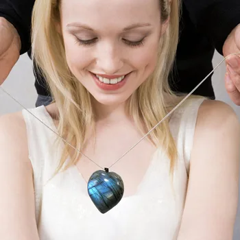 천연 보라색 파란색 Labradorite 크리스탈 보석 미네랄 잎 모양 펜던트 목걸이, 치유 명상 패션 액세서리 공예  Best5