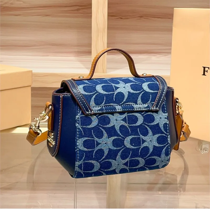 Ladies' Handbag, Light Luxury Retro Denim Canvas Bag, Fashionable Single-Shoulder Crossbody Bag, 2025 New High-End Color-Matchi image 2