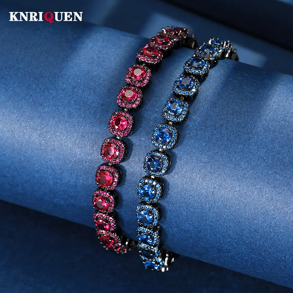 Neue Retro 4*4mm Rubin Saphir Kette Armbänder für Frauen Edelstein Cocktail Party Edlen Schmuck Dame Jahrestag geschenk Zubehör