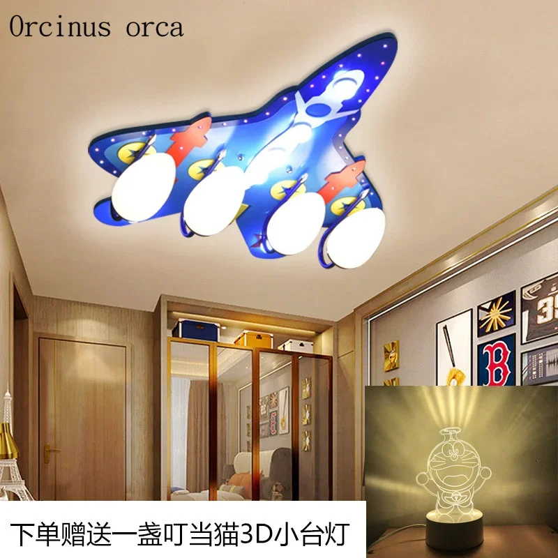 

New creative blue aircraft ceiling ceiling lamp children bedroom boy bedroom lights modern cartoon LED fighter ceiling lamp