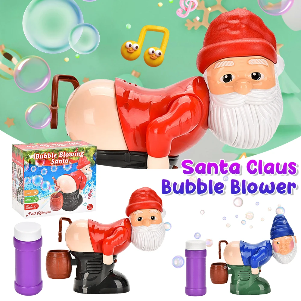 Funny Santa Claus Fart Bubble Blower Electric Bubble Machine with Music Lights Christmas Santa Bubble Maker Party Game Toye Toys