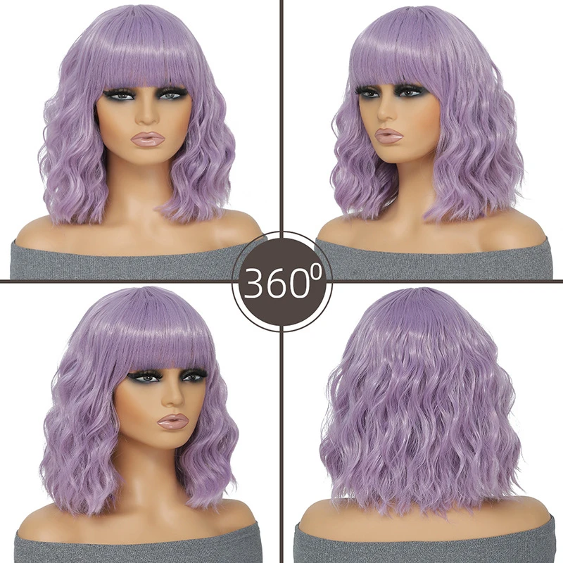 European and American , cosplay colored for women, fashionable water wave short curly wigs