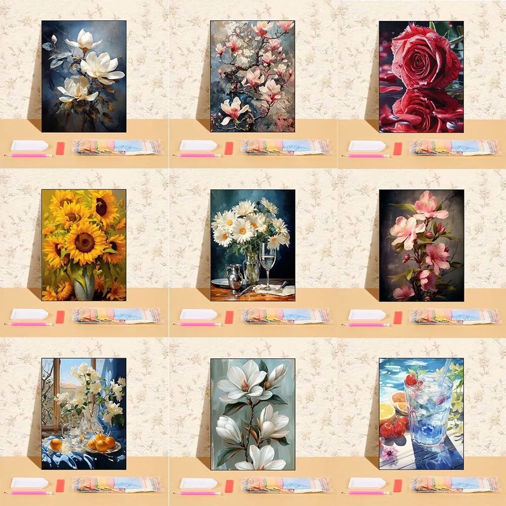 

Diy Diamond Painting Floral 5d Embroidery Round Drill Kit Full Mosaic Flowers Handicraft Gift New Collection Home Decoration