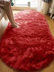 Imitation Sheep Red Oval Carpet Cloakroom Household Bedfront Cushion Long Hair Living Room Carpet