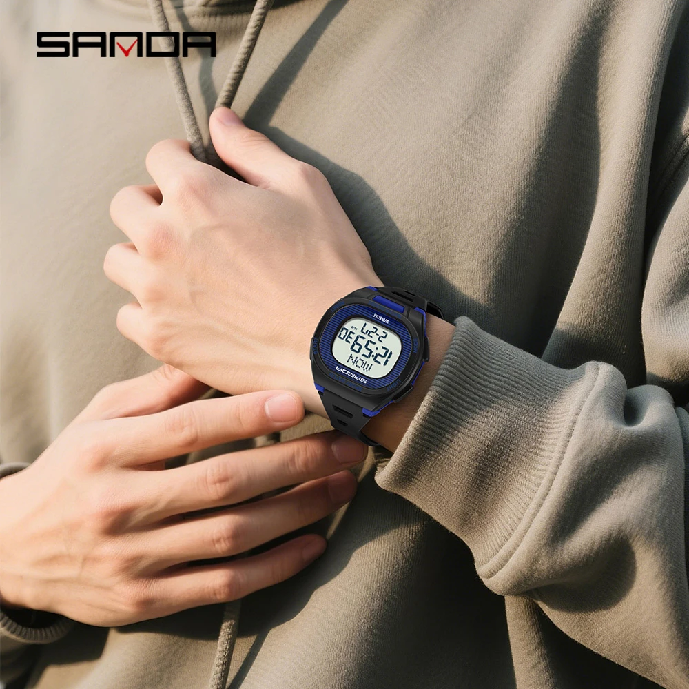 SANDA New 2195 Fashion Student Electronic Watch Sports Multi functional Waterproof LED Student Square Electronic Watch 2025