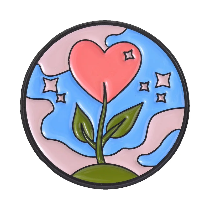 

Heart Plant Cartoon Enamel Pin Cute Romantic Pink Love Heart Blossom Brooch Bag Lapel Hat Badge Jewelry Gift for Best Friends