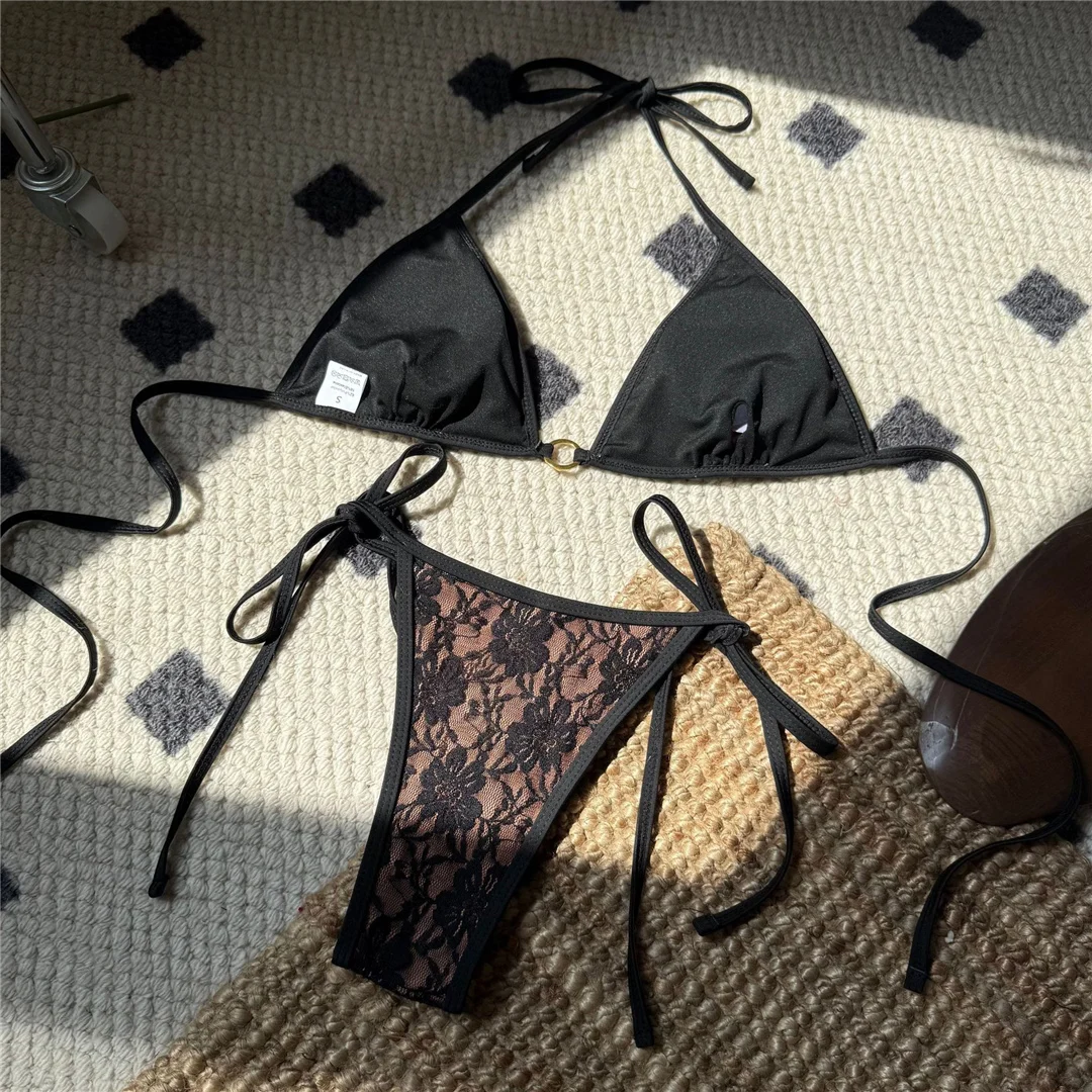 Bestickter Neckholder-Bikini mit hohem Beinausschnitt, Damen-Badeanzug, zweiteiliges Bikini-Set, gepolsterter Badeanzug, Badebekleidung, Schwimmanzug V6849 – Detail 7