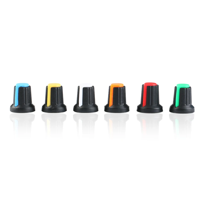 30 Stück/6 Stück WH148 Potentiometer-Knopf-Set, Kunststoff-Knöpfe, Kappe, 6 mm Wellenloch, AG2, Gelb, Orange, Blau, Weiß, Rot, Grün, 6 Werte x 5 Stück/1 Stück – Detail 2