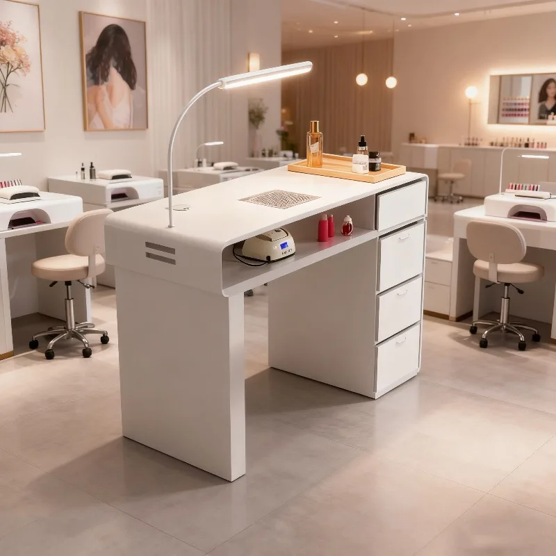 Discounting Light Luxury Multi Functional Nail Manicure Table with Lamp and Vacuum Cleaner for Single Double Person