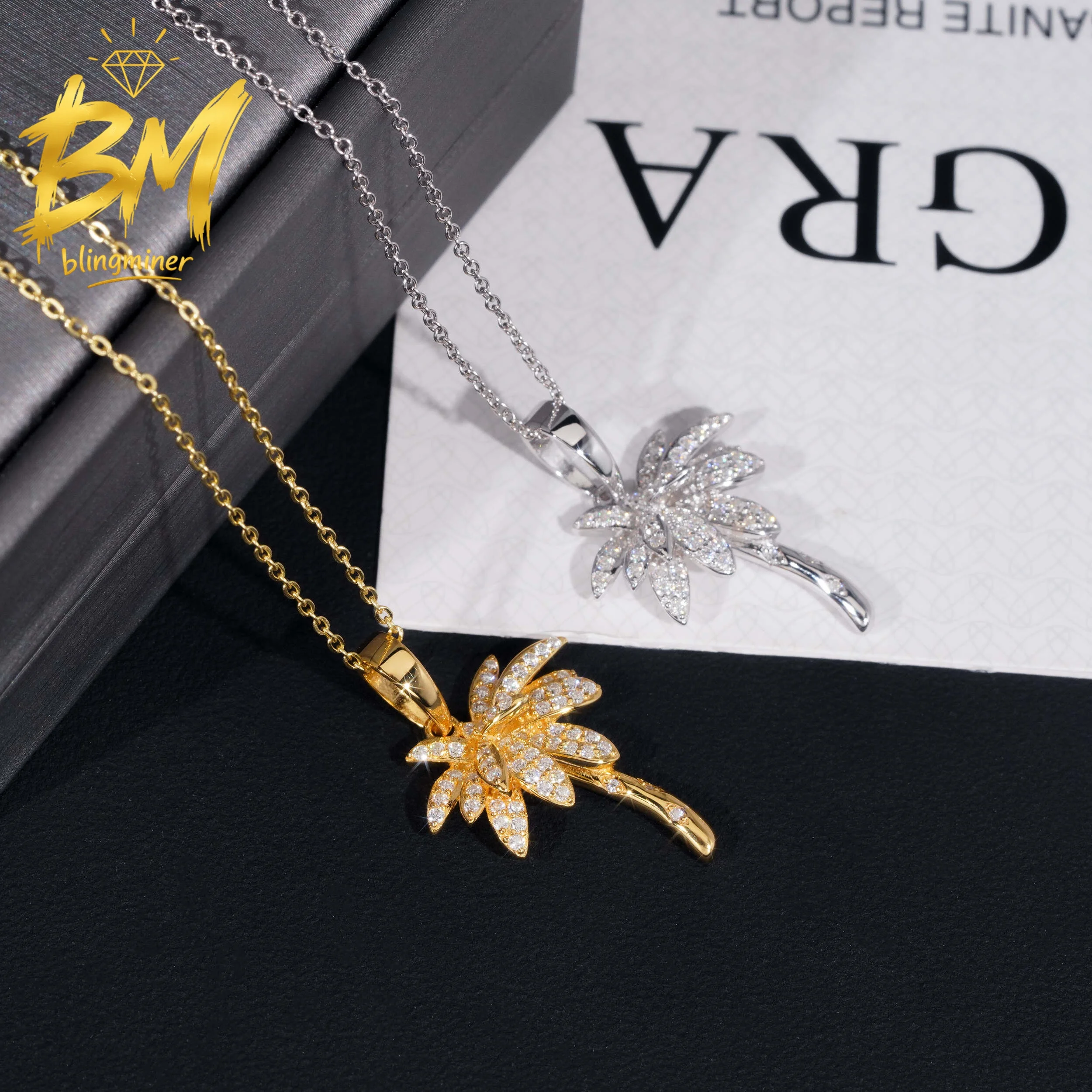Blingminer Coconut Palm Designl VVS Moissanite Pendant For Men Women S925 Silver Pendants Jewelry Pass Diamonds Tester GRA