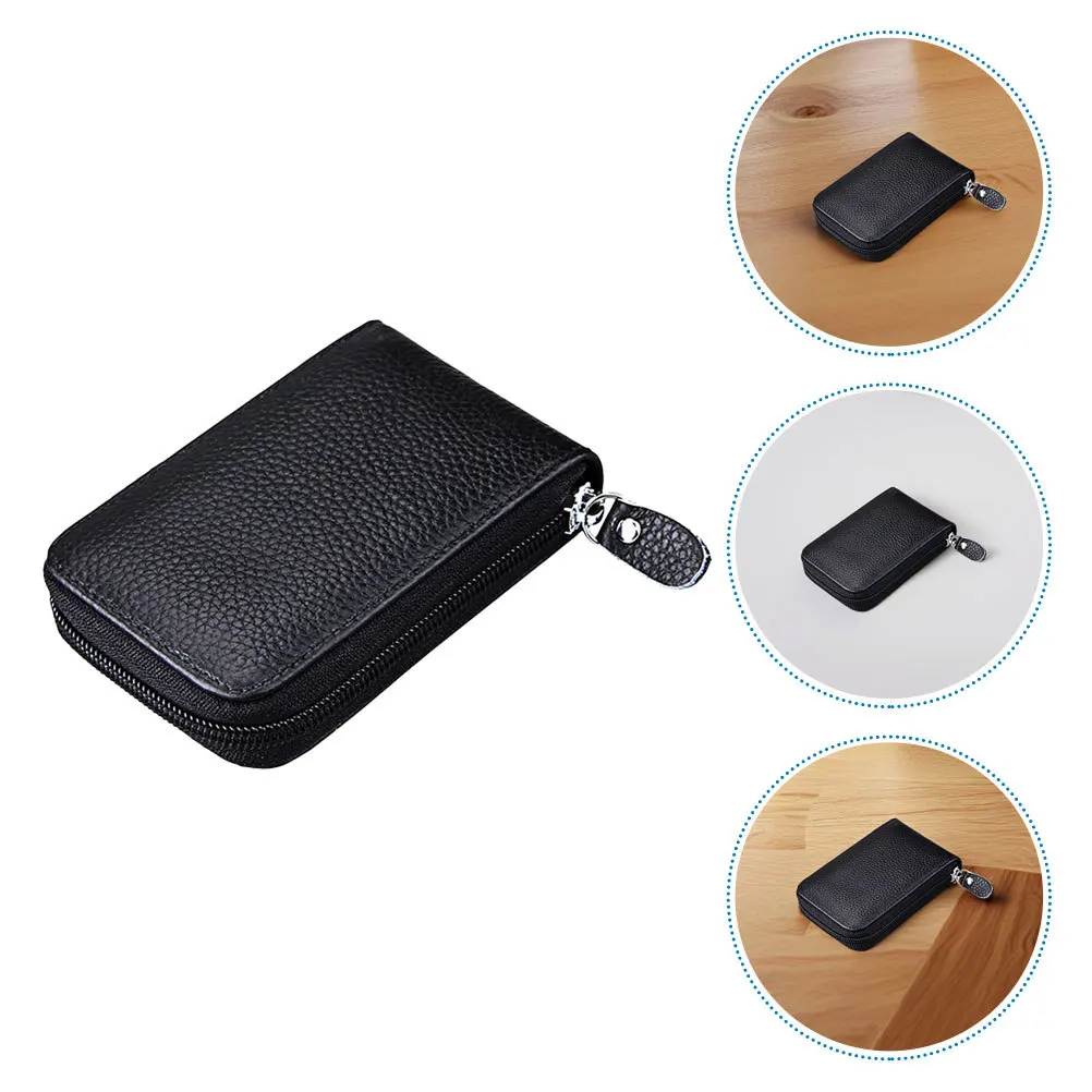 2Pcs Wind Organ Card Holder Cowhide Multi Compartment Credit Card Wallet for Women Men Slim Organizer Pouch with Zipper