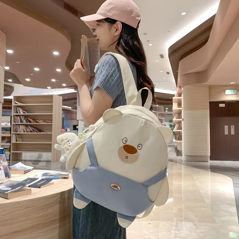 Mochila de urso bonito dos desenhos animados para meninas, grande capacidade, livro portátil leve, mochila Kawaii para estudantes universitários do ensino médio