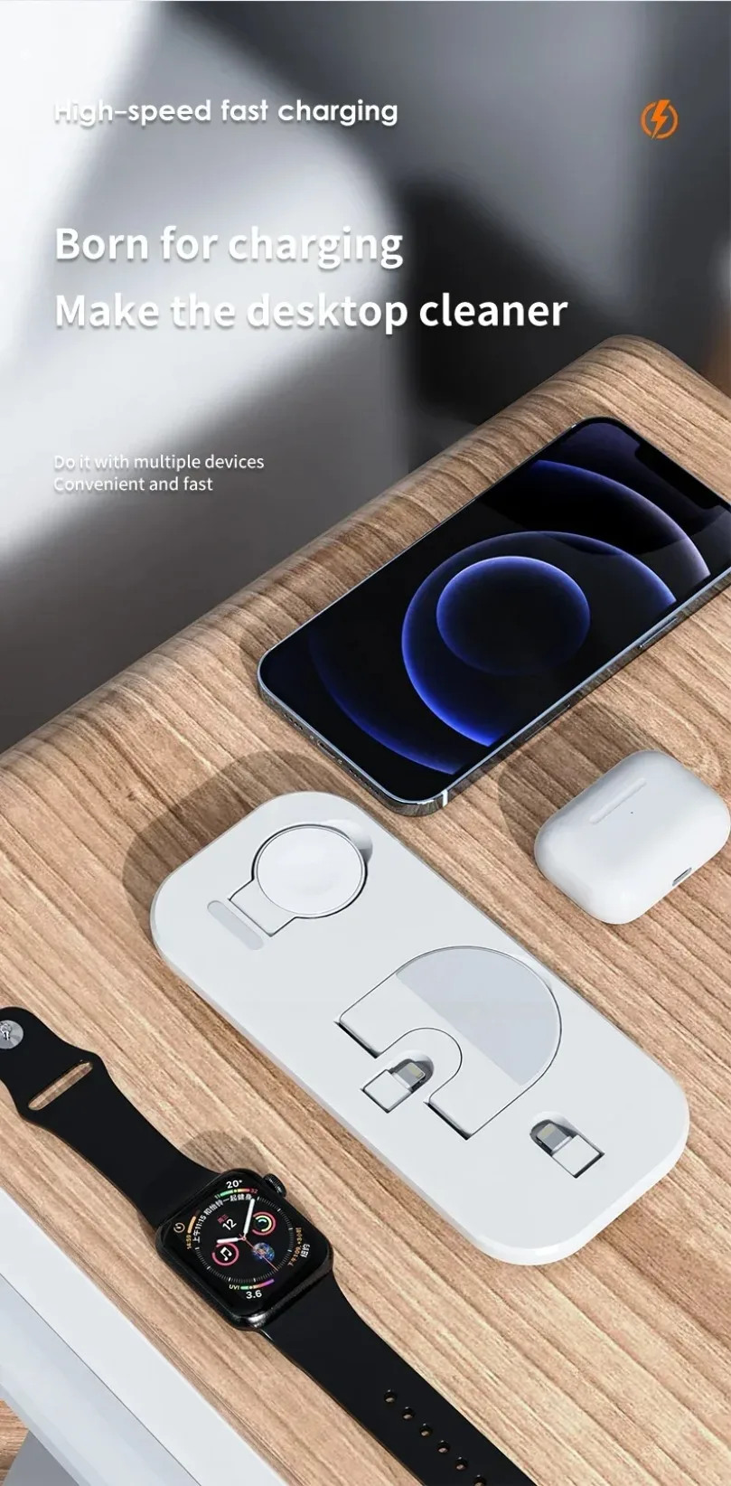 3-in-1 Schnell-Ladestation Faltbares Kabelloses Ladegerät Ständer Dock Handyhalter für iPhone 17-12 Apple Watch AirPods – Detail 15